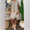 2025 Summer Solid Color V-Neck Cotton Linen Short Sleeve Dress for Women