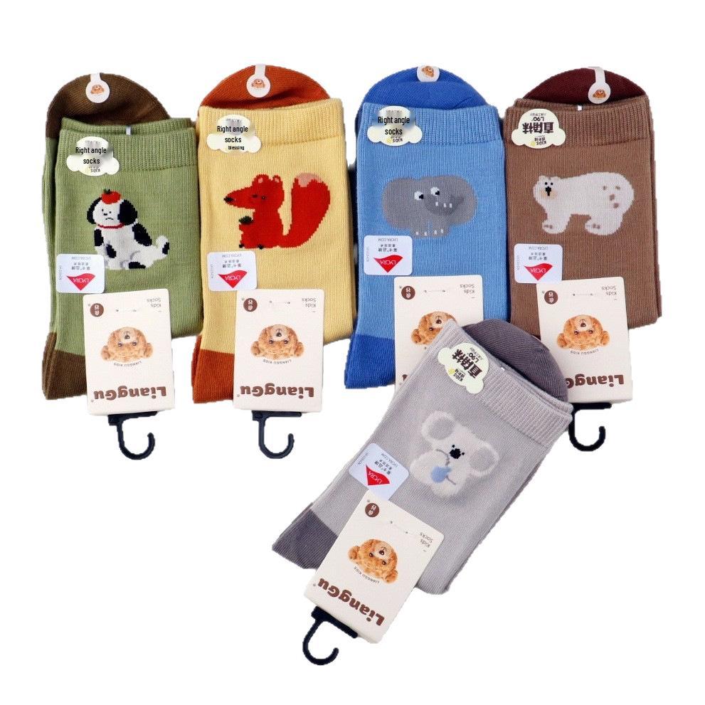 Lianggu Children's Cotton Socks - Autumn/Winter Collection, High 95% Cotton Content, 5 Pairs for Kids and Students.