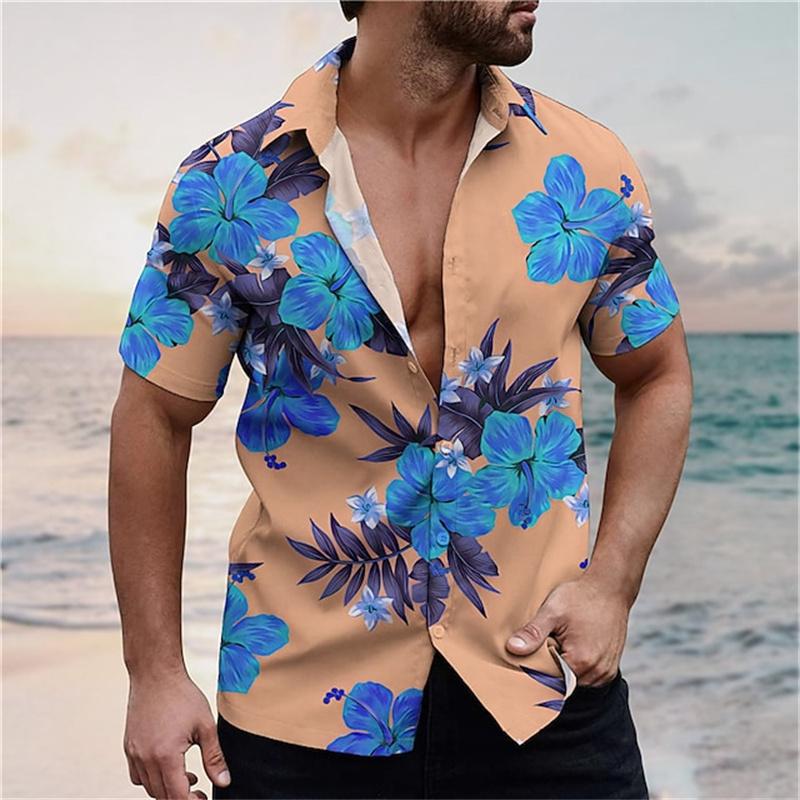 Men's Beach Parrot Printed Shirts Hawaii Breathable Shirts Summer Single Breasted Short Sleeved Shirts Comfortable Men's Shirts