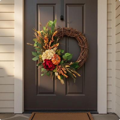 Fall Pumpkin Wreath Floral Accents Thanksgiving Door Rustic Seasonal Decor for Window,