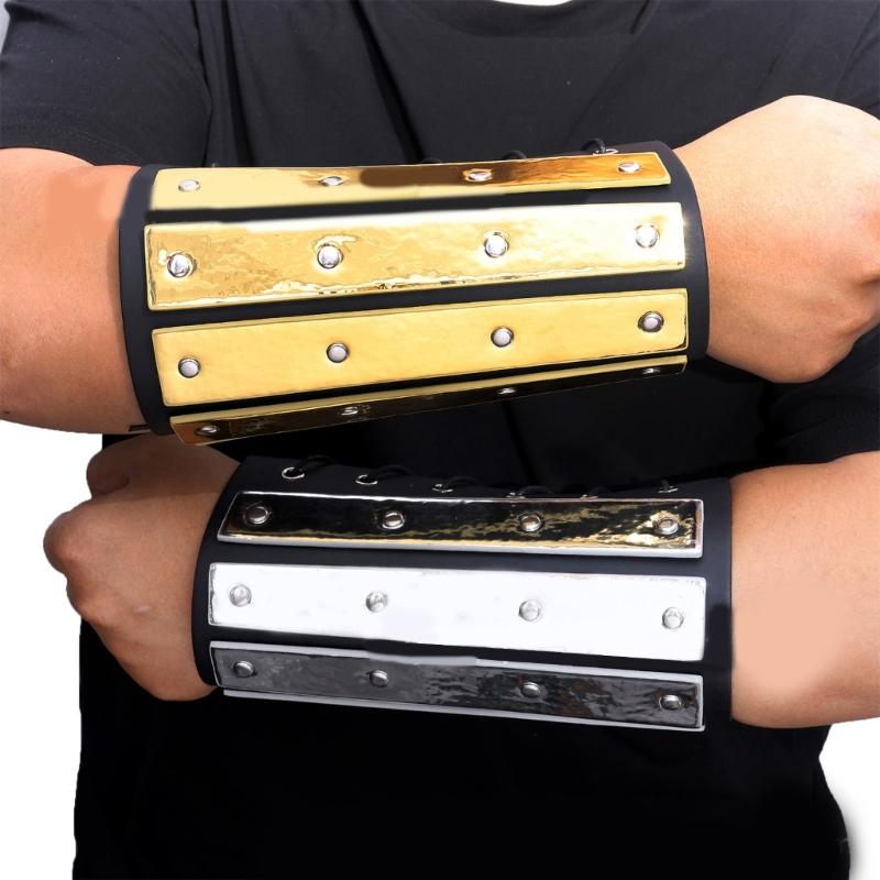 Historical Arm Guard Cosplay Arm Gauntlets Antique Armband Knight Arm Guard PU Leather Arm Bracers for Music Festival