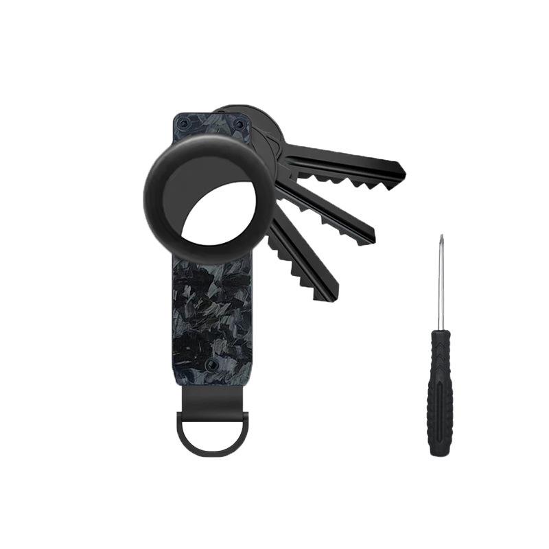 Aluminum Keychain AirTag Holder & Metal Clip for 2-6 Keys Red Satin Carbon (with screwdriver)