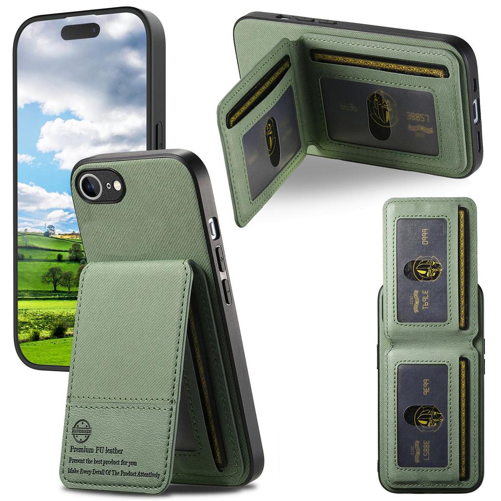 For iPhone 16e Case Cloth Texture Leather+PC+TPU RFID Blocking Phone Cover with Card Holder