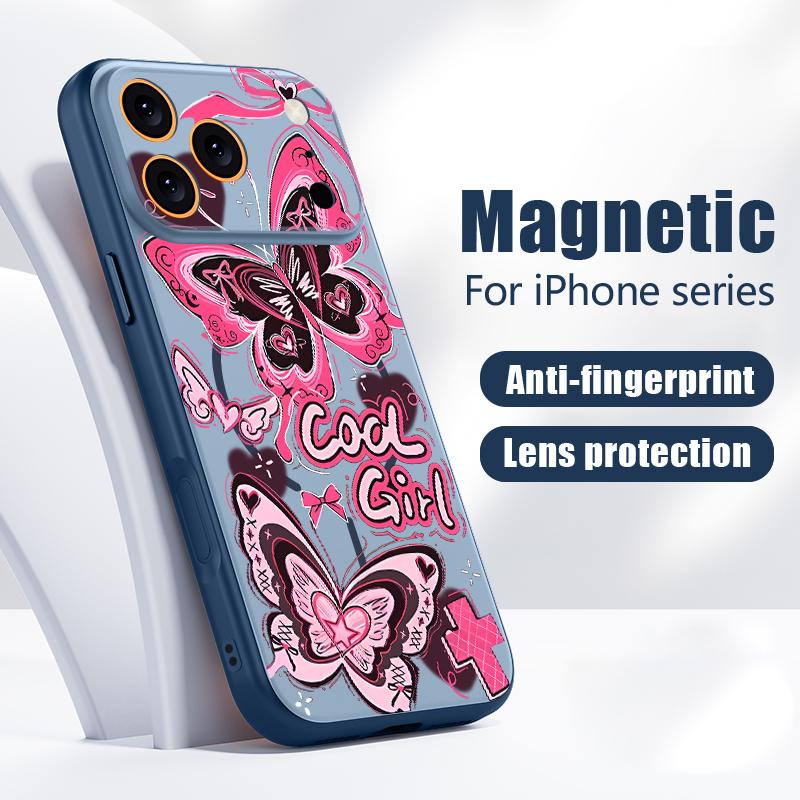 Cool Girl Butterfly Painting For iPhone 17 Pro Max Funda iPhone 16 15 14 13 Pro Max Skin Feeling Magnetic For Magsafe Shockproof Bumper Cover