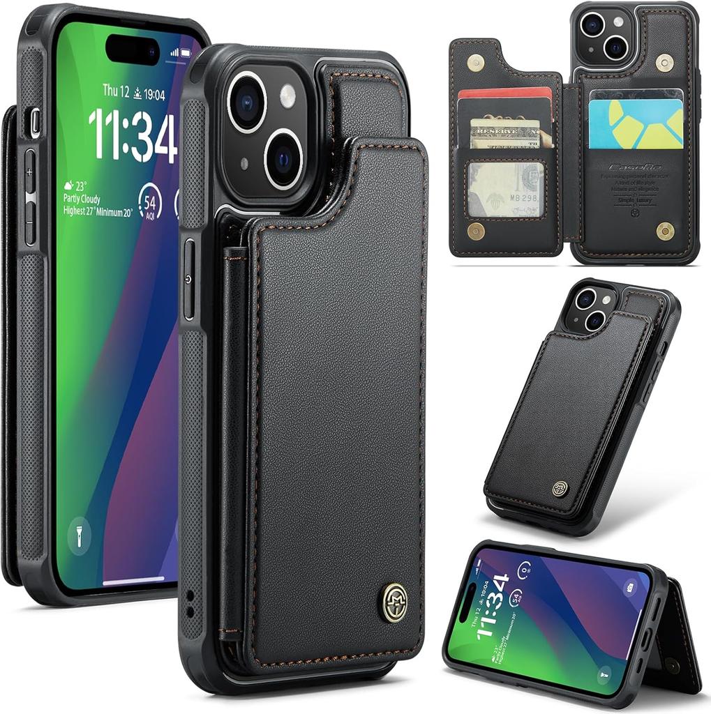 IPhone Wallet Protective Case with Card Holder, RFID Shielding, Men's and Women's Shock-absorbing Leather Bracket, Durable Protective Phone Case