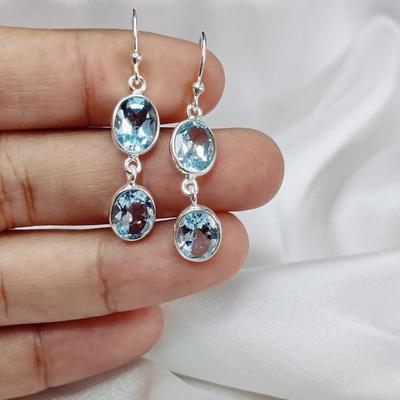 925 Sterling Silver, Natural Blue Topaz Gemstone Earring, Women Earring, Gift For Her, Bezel Earring, Bezel Earring, Anniversary Gift