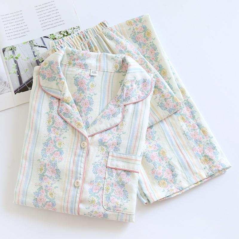 Long Sleeve Pajamas Set Nightie Autumn Pure Cotton Floral Ladies Pyjamas Sleep Wear Women Homewear Pj Lounge Set