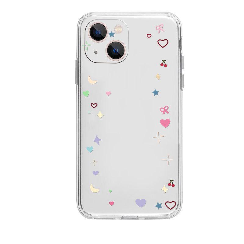 Love bow put photo Apple 16promax mobile phone case female iPhone15 transparent 14 girl heart soft case
