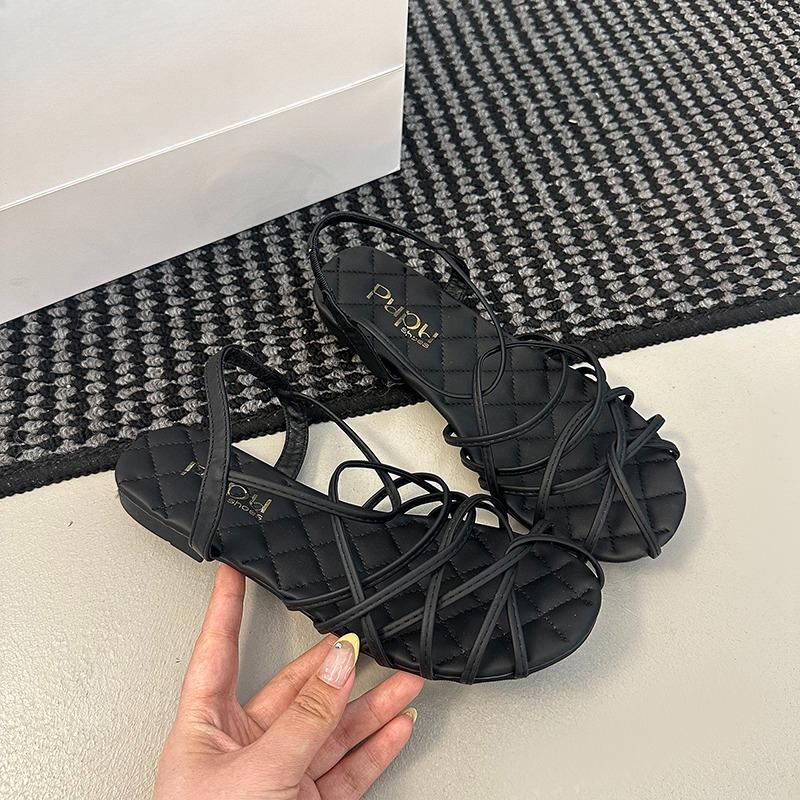 Fashion Woven Thin Strap Gold Flat Roman Sandals Women's Summer 2025 New