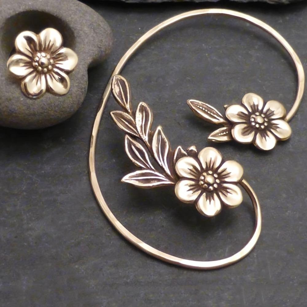 1 Ear Hook and 1 Earring Retro Plant Flower Ear Hook Earrings Female Personality Creative Spirit Ear Bone Clip