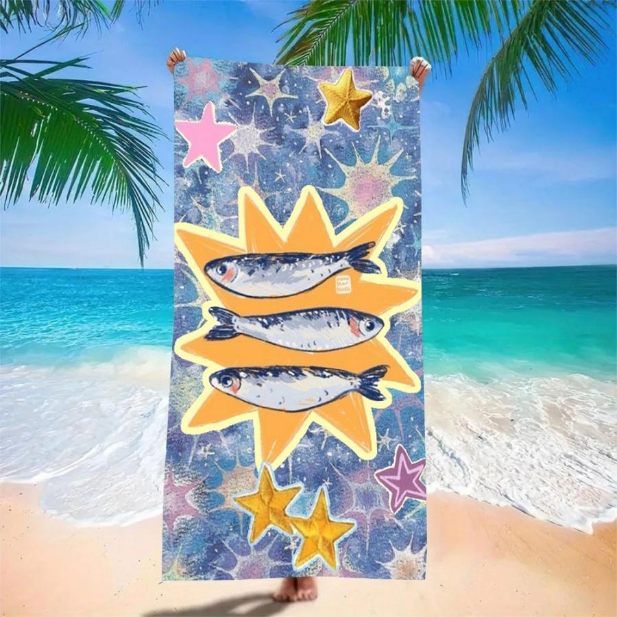 Strandtuch Übergröße Sandfrei Schnelltrocknend Mikrofaser Sardinenfisch Sternenmuster Blaue Handtücher für Erwachsene Pool Schwimmen Camping Reise