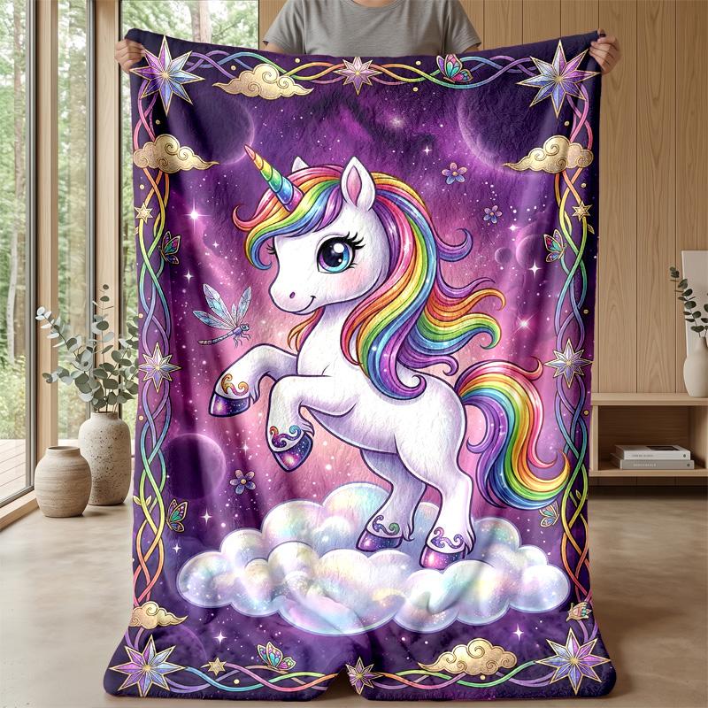 Rainbow Mane Unicorn Theme blanket Lightweight Warm Flannel Blanket Decorative Throw Blanket for Home Decoration