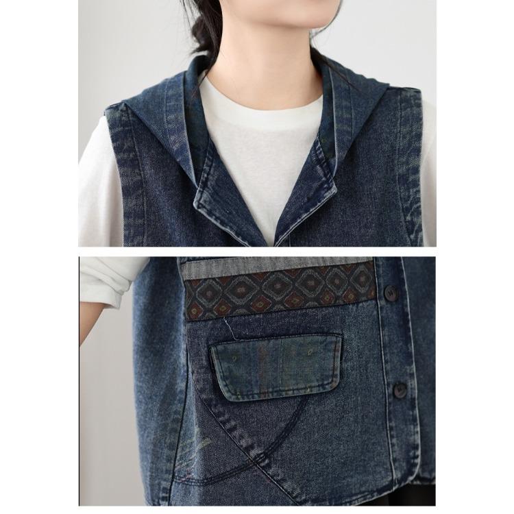 Plus Size Denim Hooded Vest Women Loose Short Waistcoat Casual Autumn Fashion