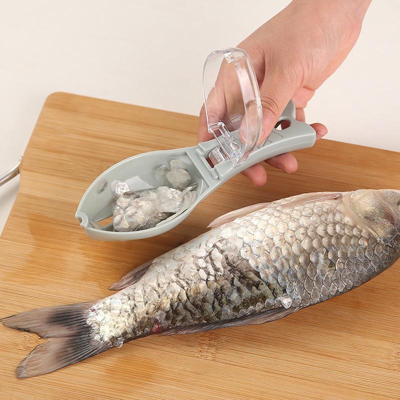 1Pc Manual Fish Scaler (ABS) with Lid - Small Household Kitchen Tool