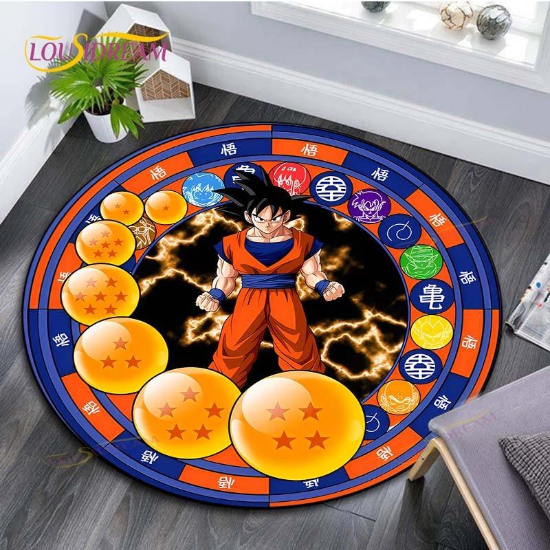 Runder Teppich für Wohnzimmer Teppiche Schlafzimmer Kinder Teppich Badezimmermatte 3D Dragon Ball Goku Druck Bodenmatte Kinderzimmer Teppich