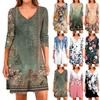 Women's  Casual Loose Comfortable Print V-Neck 3/4 Sleeve Dress