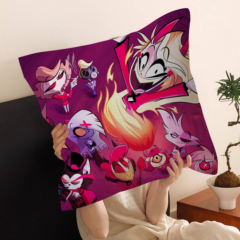 Federa Cuscino Musicale Animato H-Hazbin Hotel Copricuscino da Viaggio per Auto per Divano Auto Regalo di Natale 40x40cm 45x45cm