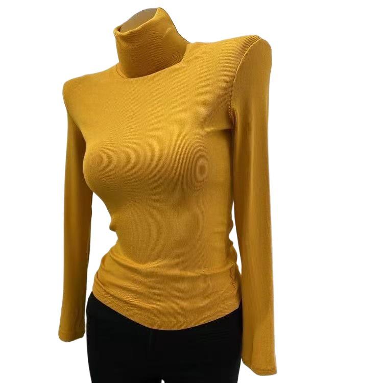 Women's Soft Ribbed Turtleneck Undershirt - Korean Style Stretch Top for Autumn/Winter