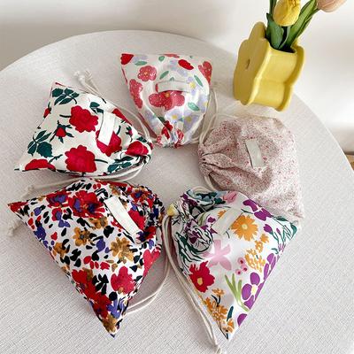 Cotton Linen Floral Storage Drawstring Bag Women Finishing Storage Pouch Cute Makeup Bag Christmas Gift Candy Jewelry Organizer