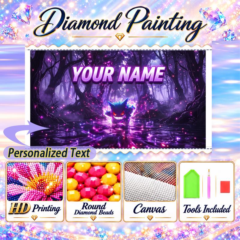 Personalized Gengar Diamond Art Custom Name 5D Diamond Painting Full Drill DIY Craft