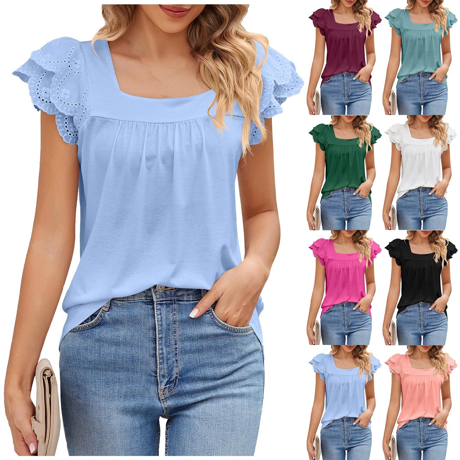 

Women s Fashion Round Neck Chiffon Shirt Ruffle Sleeve Casual Floral Pleated Top