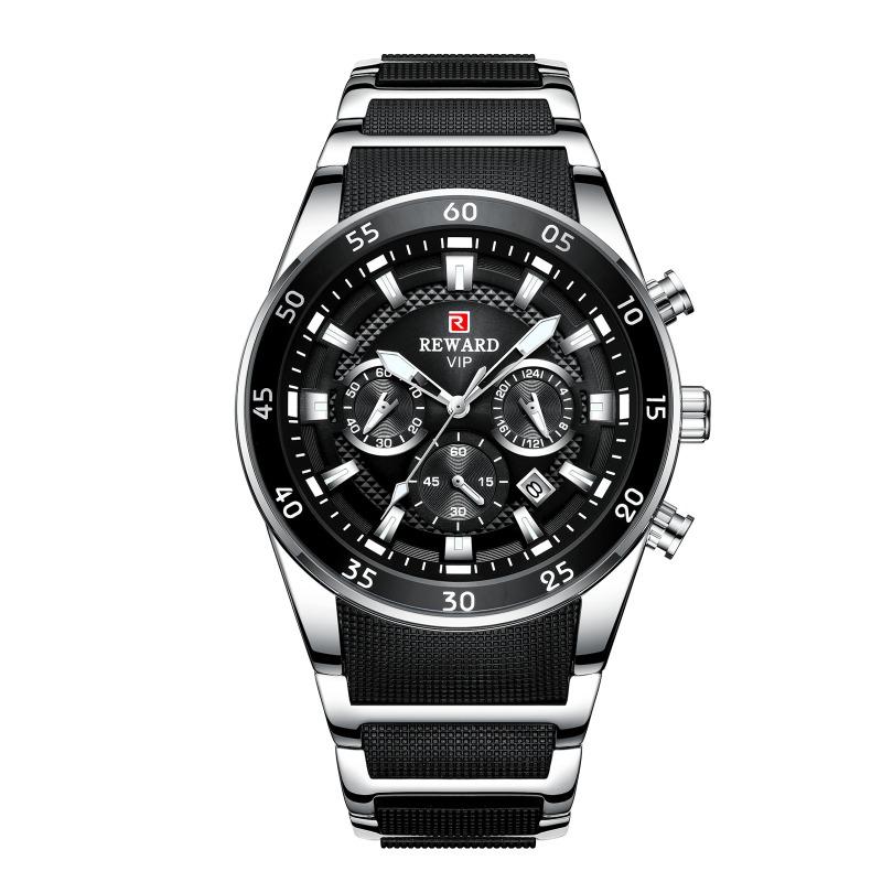 Rewd Multifunctional Sports Three-eye Watch Calendar Luminous Waterproof Solid Steel Belt M Men's Watch