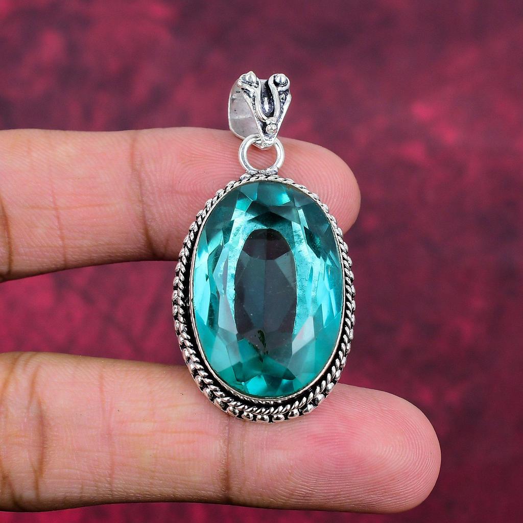 Μενταγιόν Aqua Apatite, μενταγιόν από μασίφ ασήμι 925 Χειροποίητο κόσμημα από πολύτιμους λίθους, ολοκαίνουργιο μενταγιόν δώρα για τη σύζυγο