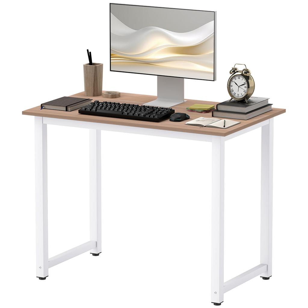 Computer Desk, Writing Table, 100 X 60 X 76cm Workstation for Home Office, Study with Metal Frame, Simple Assembly, White