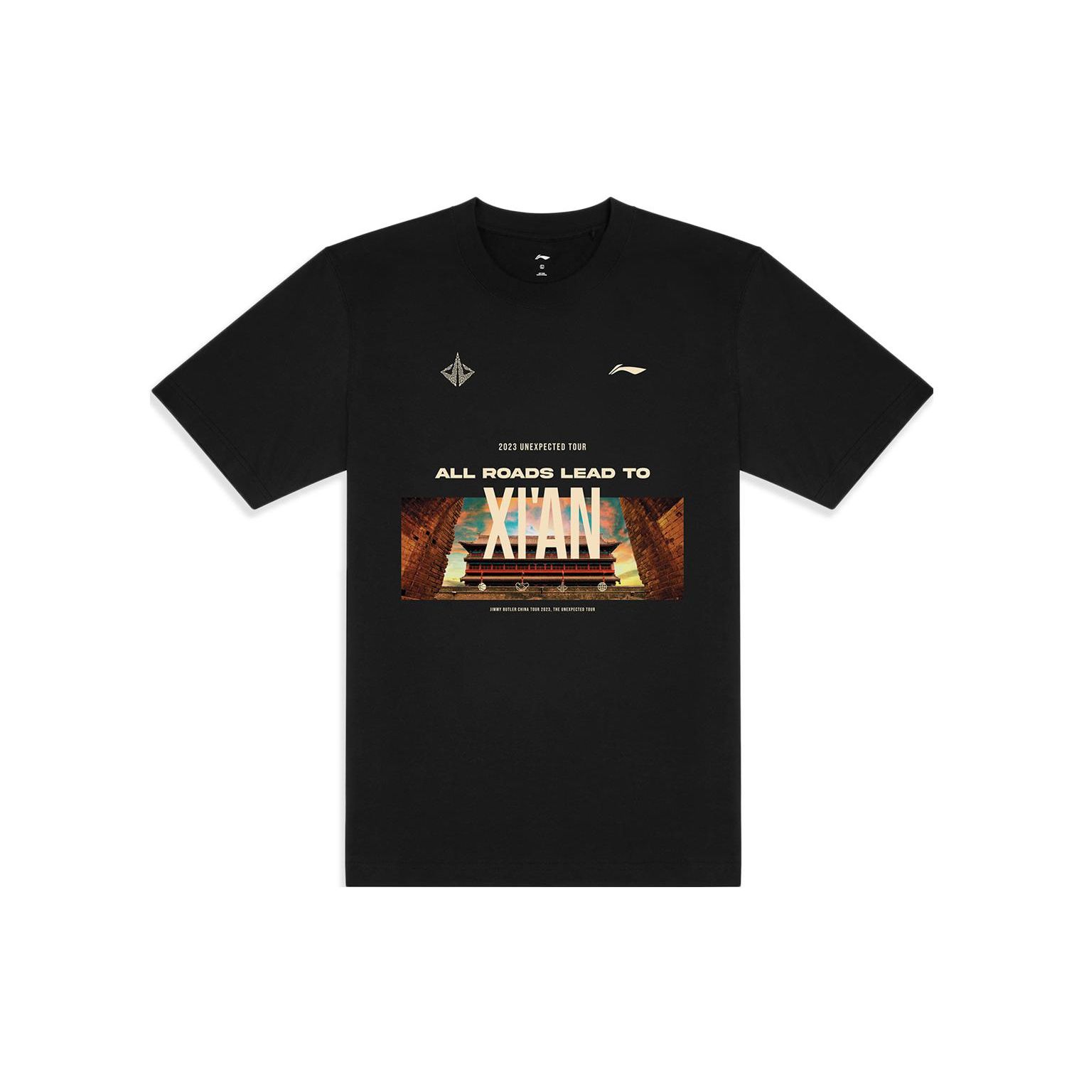 

Li-Ning Футболка унисекс с коротким рукавом и круглым вырезом, логотипом Butler China Tour Series, черная, AHSTA69-1