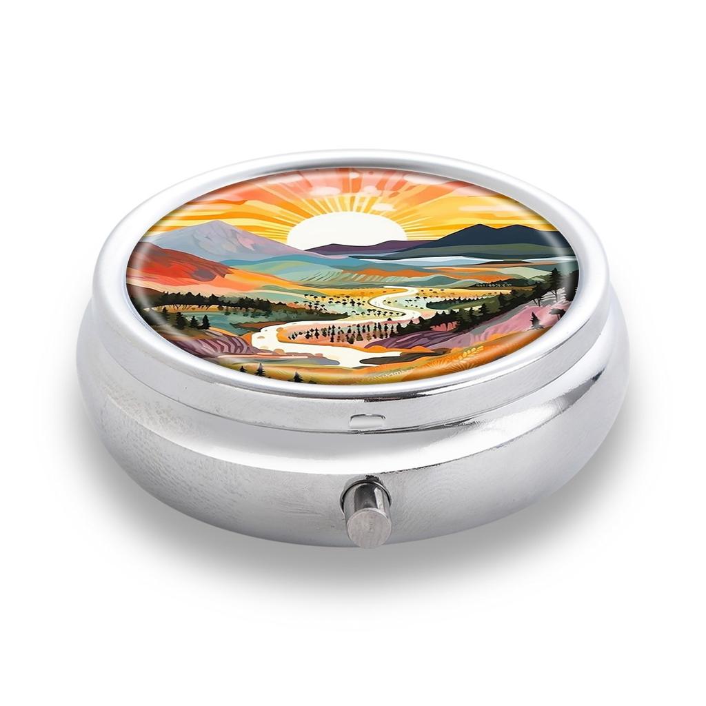 Portable Pill Box with 3 Compartments, Mini Metal Medicine Organizer Case, Cute Printed Pill Container for Vitamins, Pills, Jewelry, Travel, Daily Use
