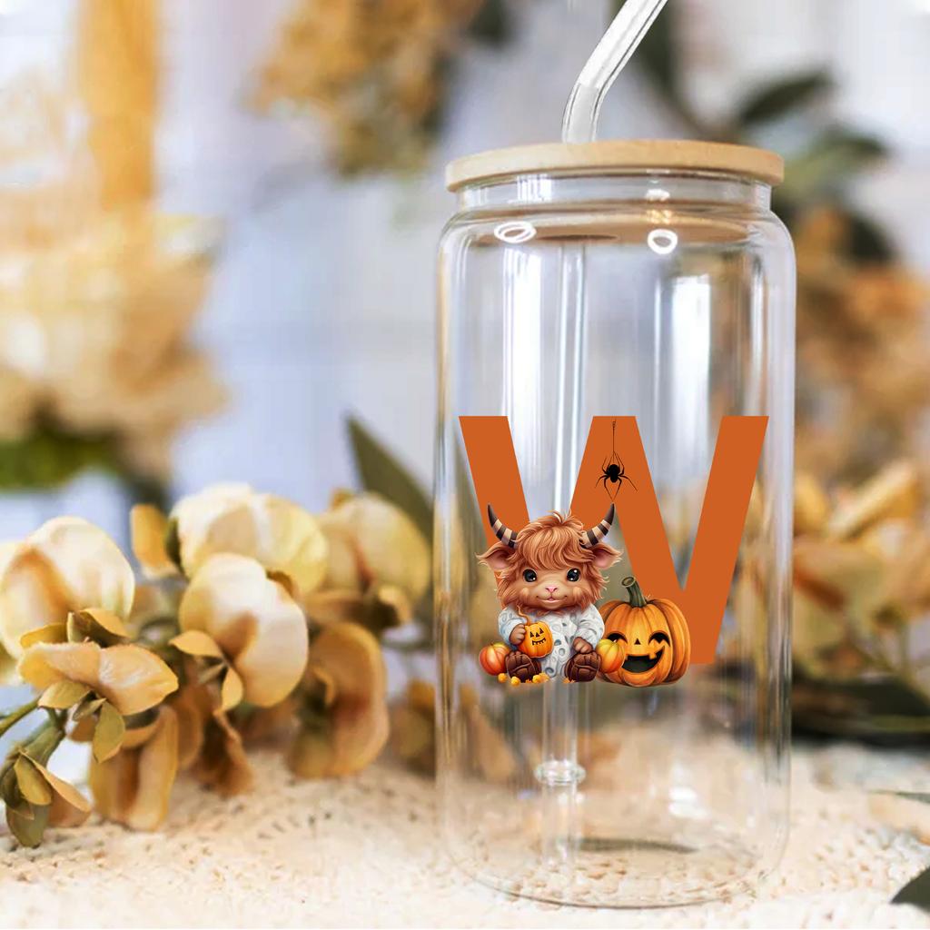 16oz 26 Buchstaben A-Z Libbey Trinkglas Kaffeetasse Mason Einmachglas mit Bambusdeckel & Strohhalm Sommer Getränkegeschirr Glasflasche Hochzeitsgeschenke
