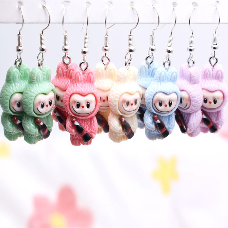 5 Pair Set Small Fresh Colored Resin Pendant Earrings Art Sweet and Cute Fruit Animal Milk Tea Earrings Female