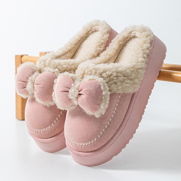 Fluffy Pom-pom Cotton Slippers Women's Winter Indoor Home Non-slip Thick Bottom Velvet Warm Outer Wear Cute Cotton Drag Women's Models