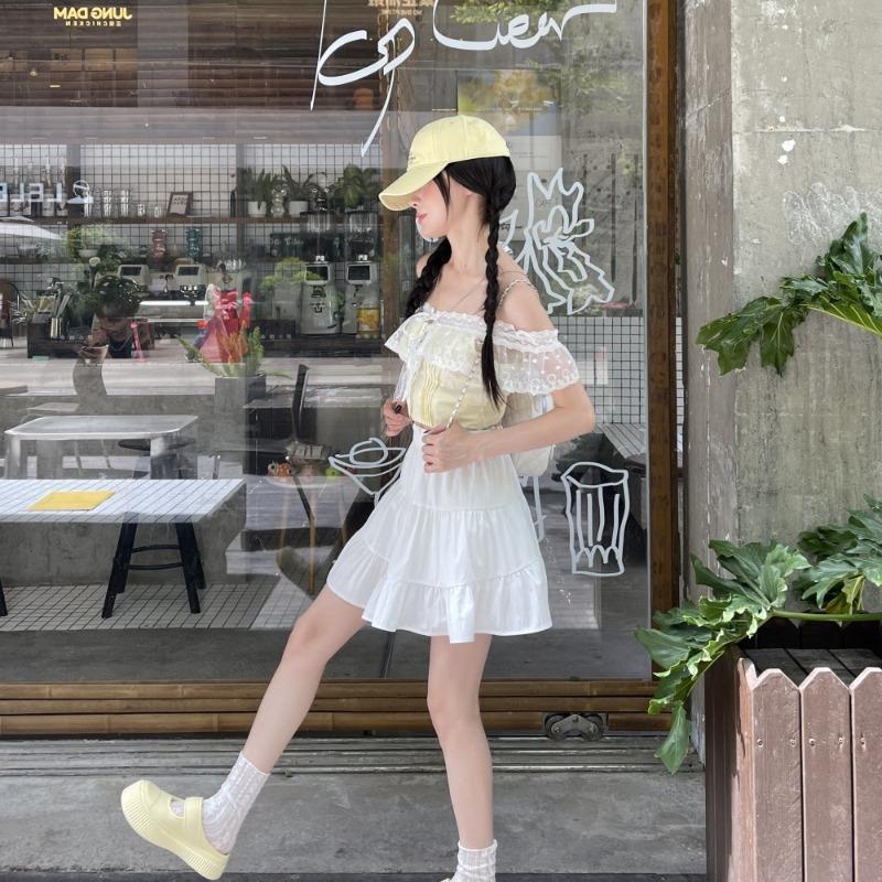 Blue High-waisted Skirt Women's Character Anti-light Spring and Summer Academy Style Simple Pleated Casual Cake Short Skirt