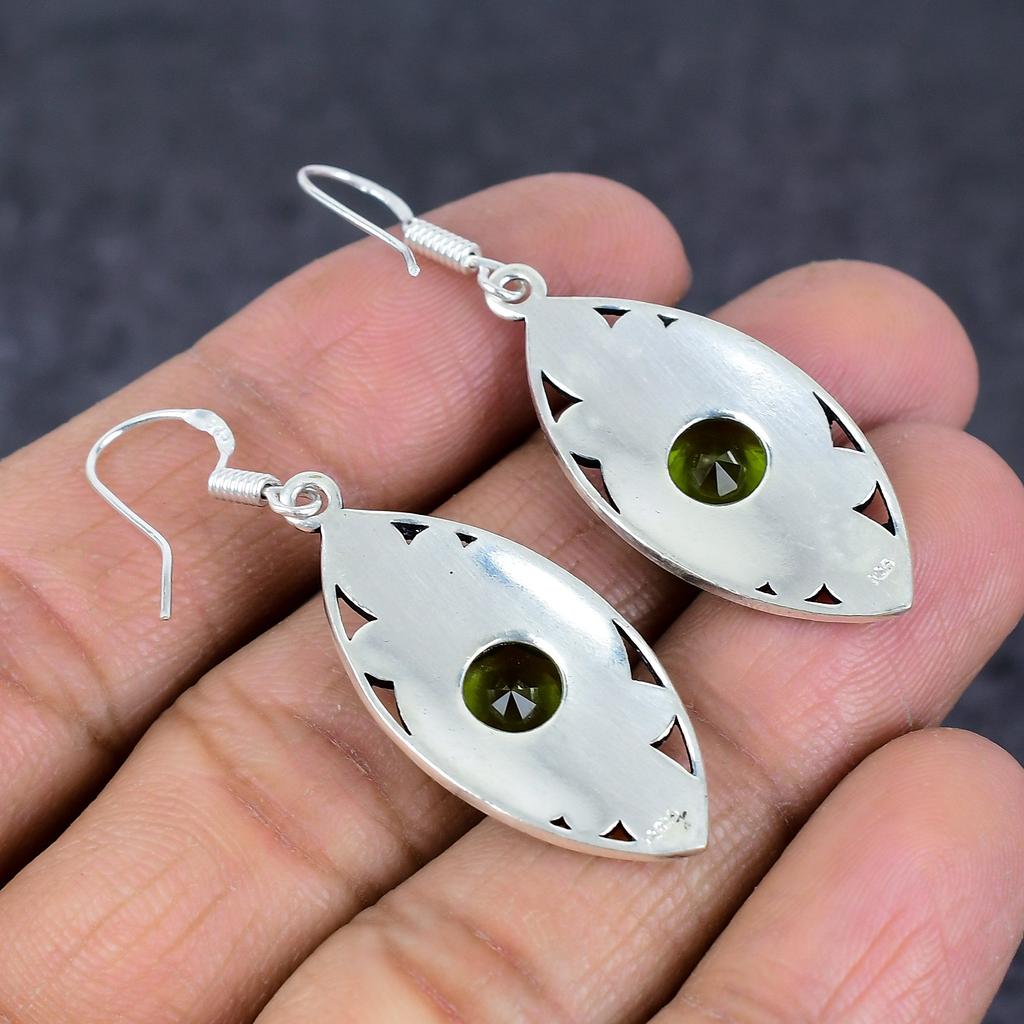 Perydot Ręcznie Robiona Biżuteria Kolczyk ze Srebra Próby 925 1,97" G1m80