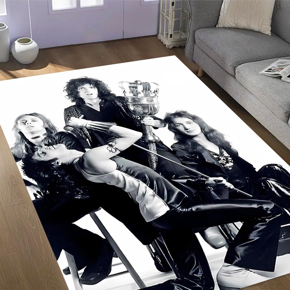 Queen Rock Band In Black Leather Themed Anti-Slip Rugs - Polyester Home Decor, Suitable for Bedrooms, Living Rooms, Doorways, Studios, and Decorations