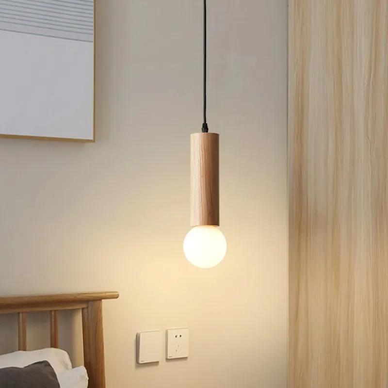 Wooden Nordic Pendant Light Simple Home Decorative Hanging Lamp Living Room Bedroom Bedside Study Interior Illumination Fixtures