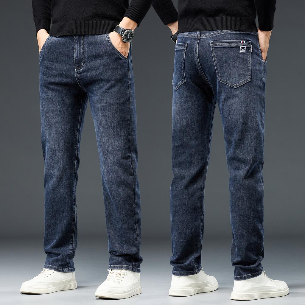 Jeans Men's Autumn and Winter Slim Straight Plus Velvet Washed Men's Casual Versatile Youth Business Denim Men's Pants