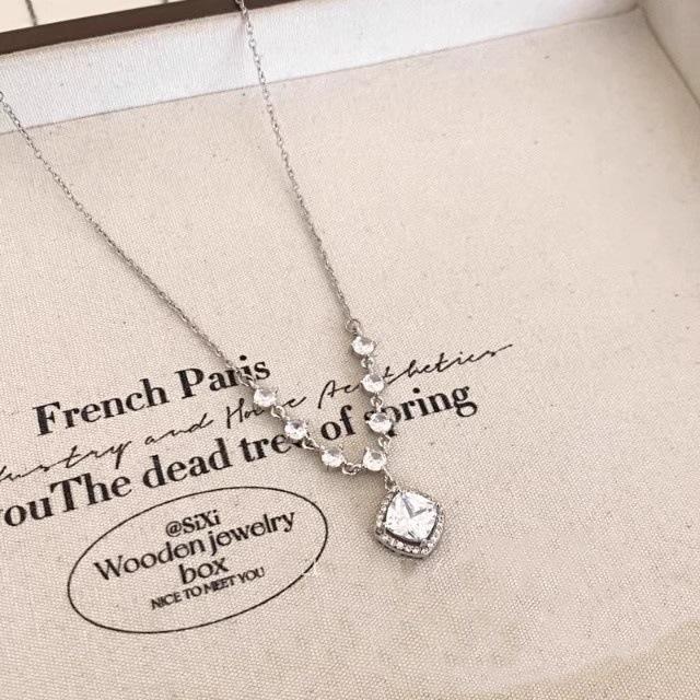 Sparkling Square Zircon Necklace For Women Delicate Collarbone Chain Minimalist Unique Neck Jewelry