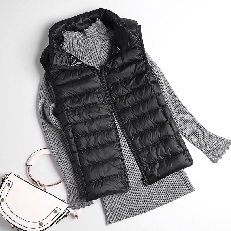 Women's Slim-Fit Lightweight Down Vest - Short Stand-Up Collar, Plus Size, Autumn/Winter 2025