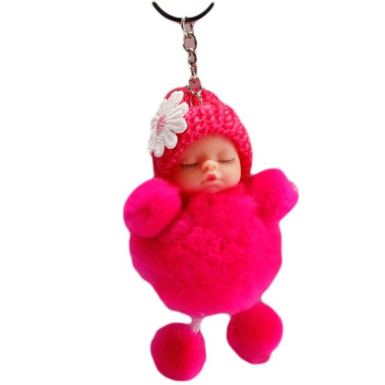 Bowknot Fluffy Pompom Plush Doll Hanging Pendant Key Ring Keychain