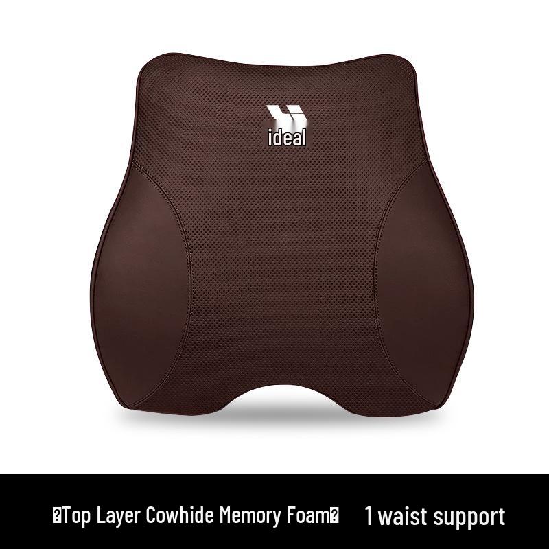 Genuine Leather Car Interior Set: Headrest & Lumbar Support Cushion
