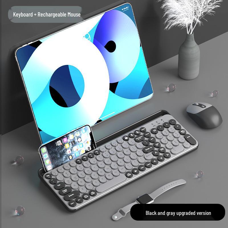 Retro Round Keycap Dual-Mode Wireless Bluetooth Keyboard & Mouse Set for Laptop, Desktop, Mobile, and Tablet
