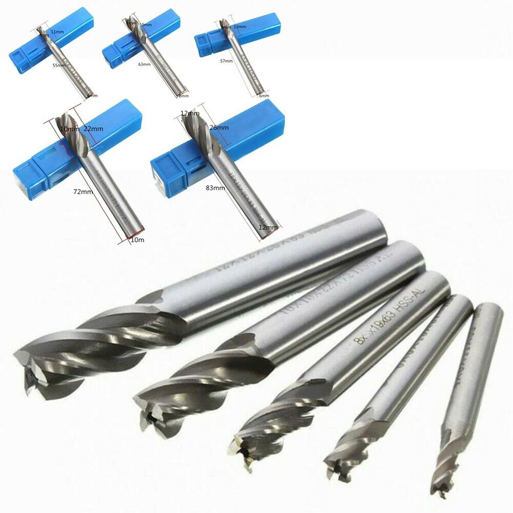 5pcs/set Carbide 4 Flutes CNC HSS End Milling Cutter Slot Drill Bit Set 4-12mm