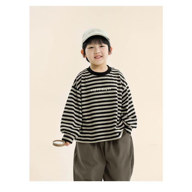 Boys Kids Crew Neck Long Sleeve Striped Casual T Shirt Spring Autumn Top