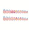 Short Glossy Oval Hot 24 Pieces Nail Art Cool and Fresh Summer Starfish Blue French Wearing Nail Art