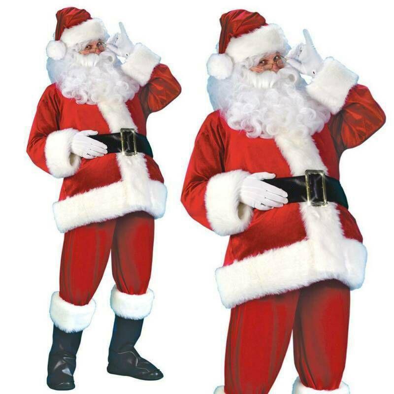 Luxurious Plus Size Christmas Santa Claus Flannel Suit For Adult Fancy Dress Outfit