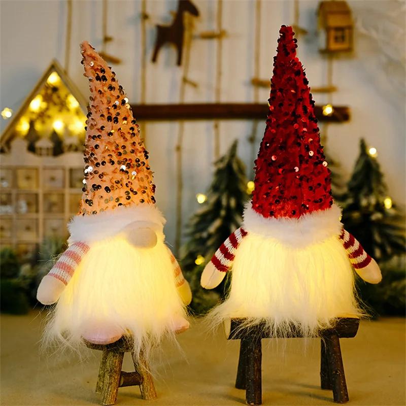 30cm Christmas Elf Gnome Doll with Led Light Sequins Glowing Faceless Doll Christmas Decorations for Home Navidad New Year Gifts