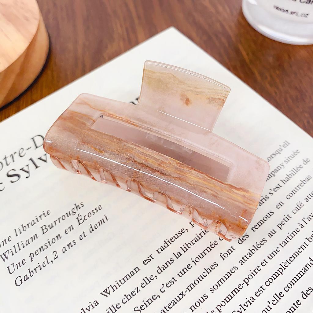 Korean New Simple Tea Brown Acrylic Grab Clip Geometric Hollow Out Half Round Shark Clip Hair Accessories For Women Girls