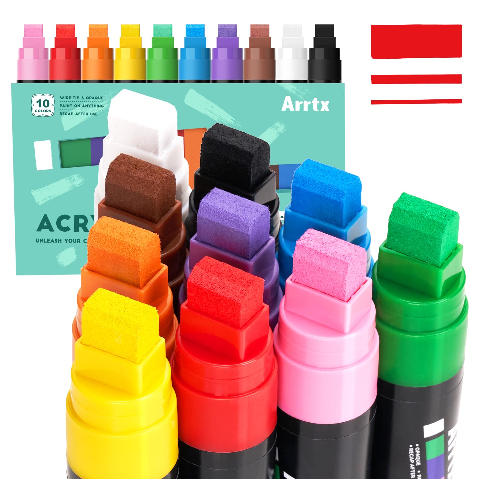 

Arrtx Jumbo Poster 15mm Jumbo Felt 10 Acrylic Paint Markers for Art and Wood Markers, Tip, Colors, Oil-Based Paints, Multi-Surface Supplies, Rocks,